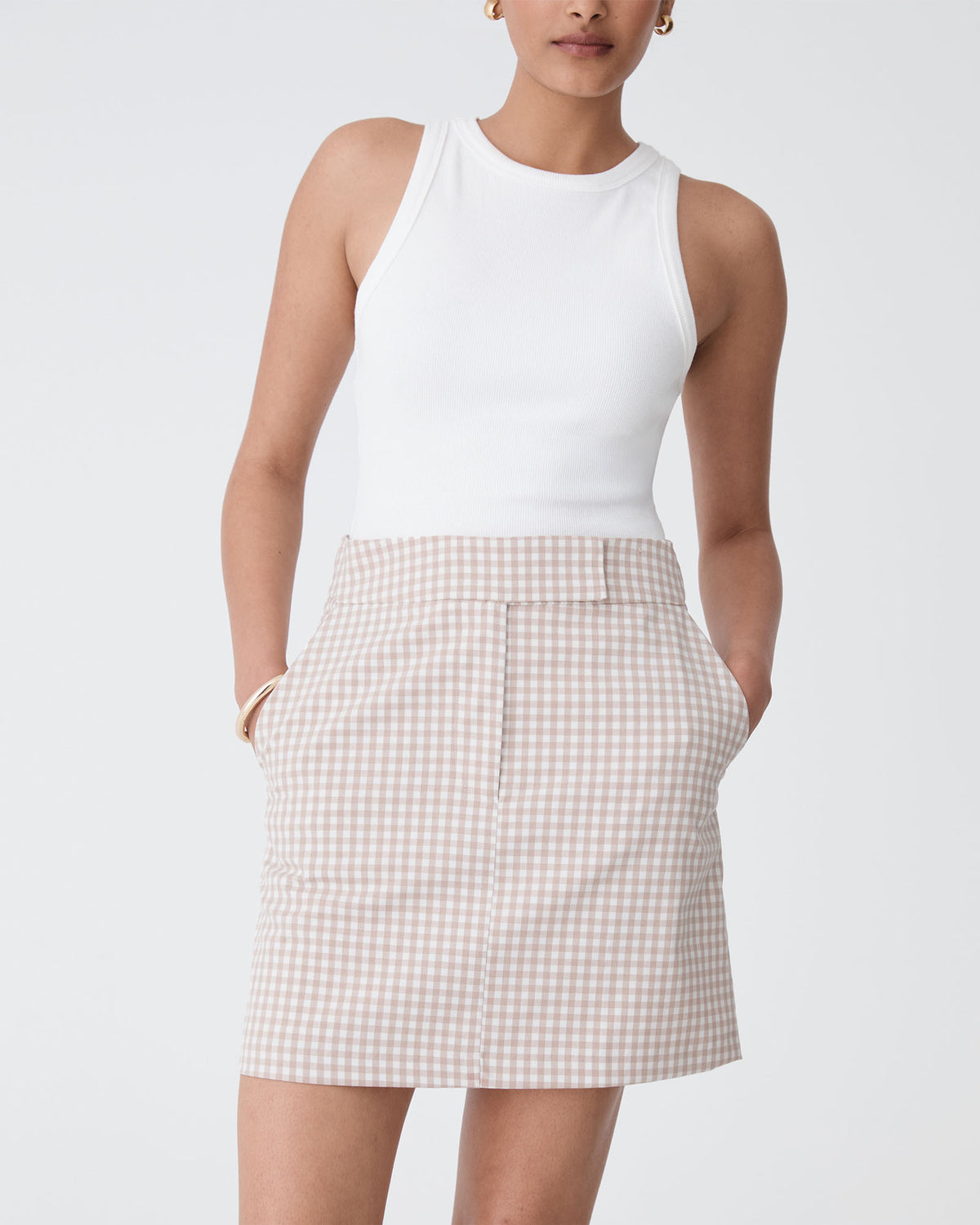 Koora Checked Mini Skirt in beige check — close-up view
