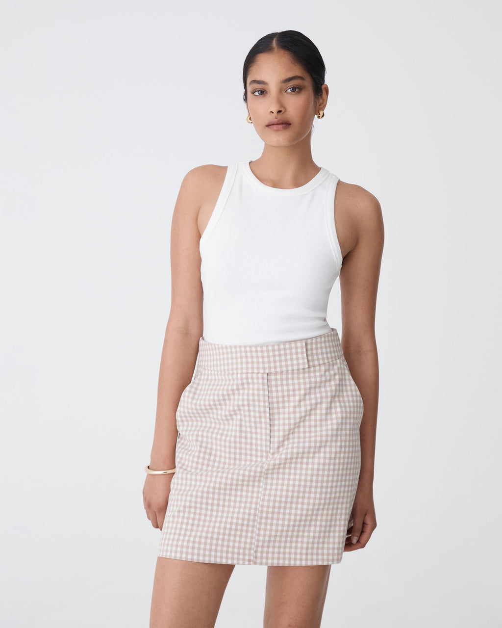 Koora Checked Mini Skirt in beige check — close-up view 2