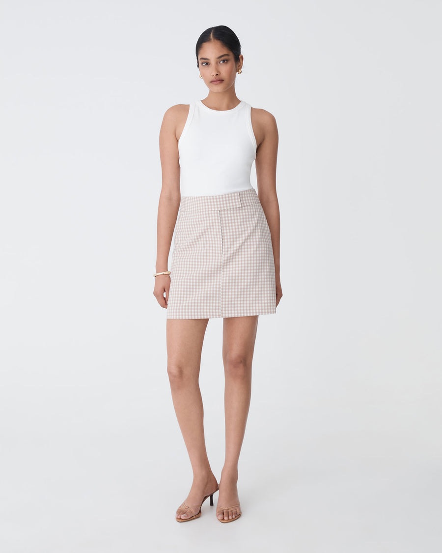 Koora Checked Mini Skirt in beige check — full-length view