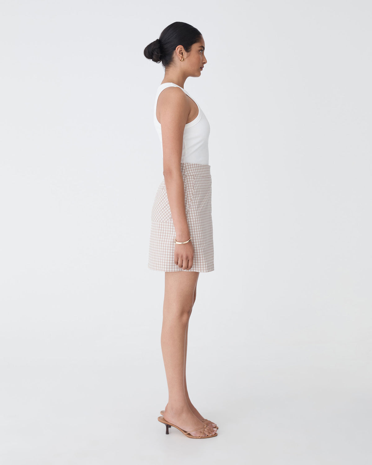 Koora Checked Mini Skirt in beige check — side view