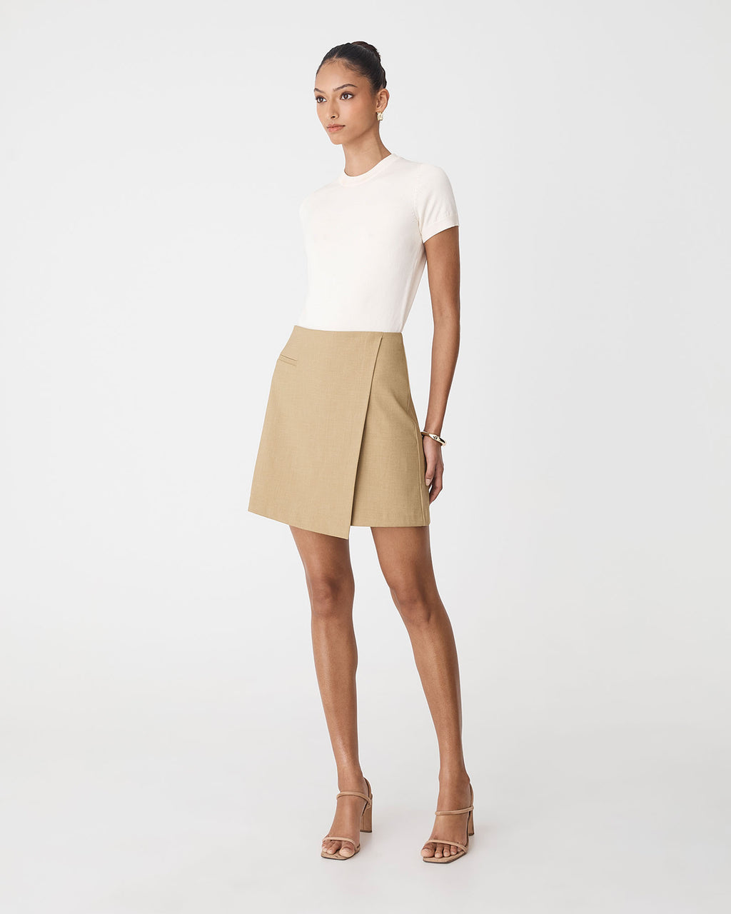 Aaria Asymmetric Skirt in camel — side view