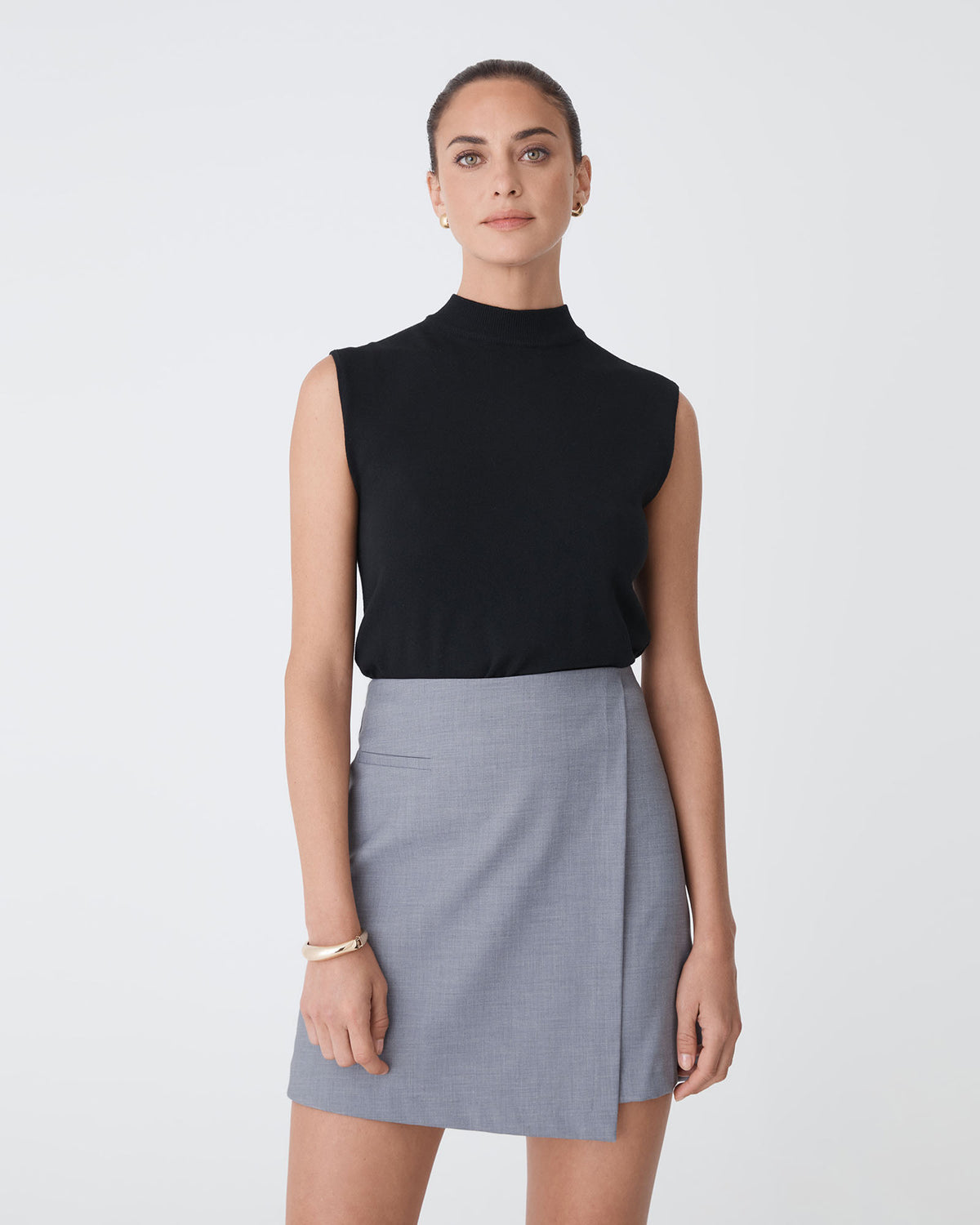 Aaria Asymmetric Skirt in steel — close-up view