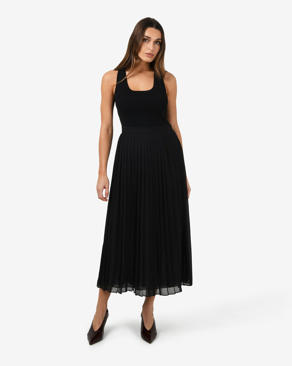 Melina Pleated Skirt in black — full-length view