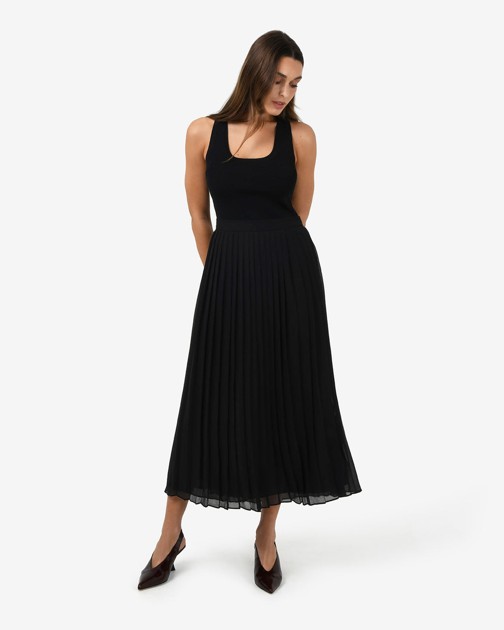 Melina Pleated Skirt in black — full-length view 2