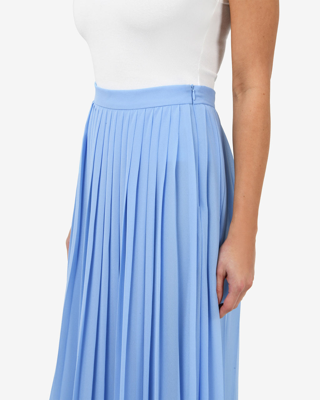 Melina Pleated Skirt in salt blue — fabric detail