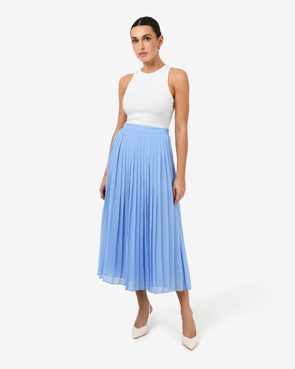 Melina Pleated Skirt in salt blue — full-length view 2