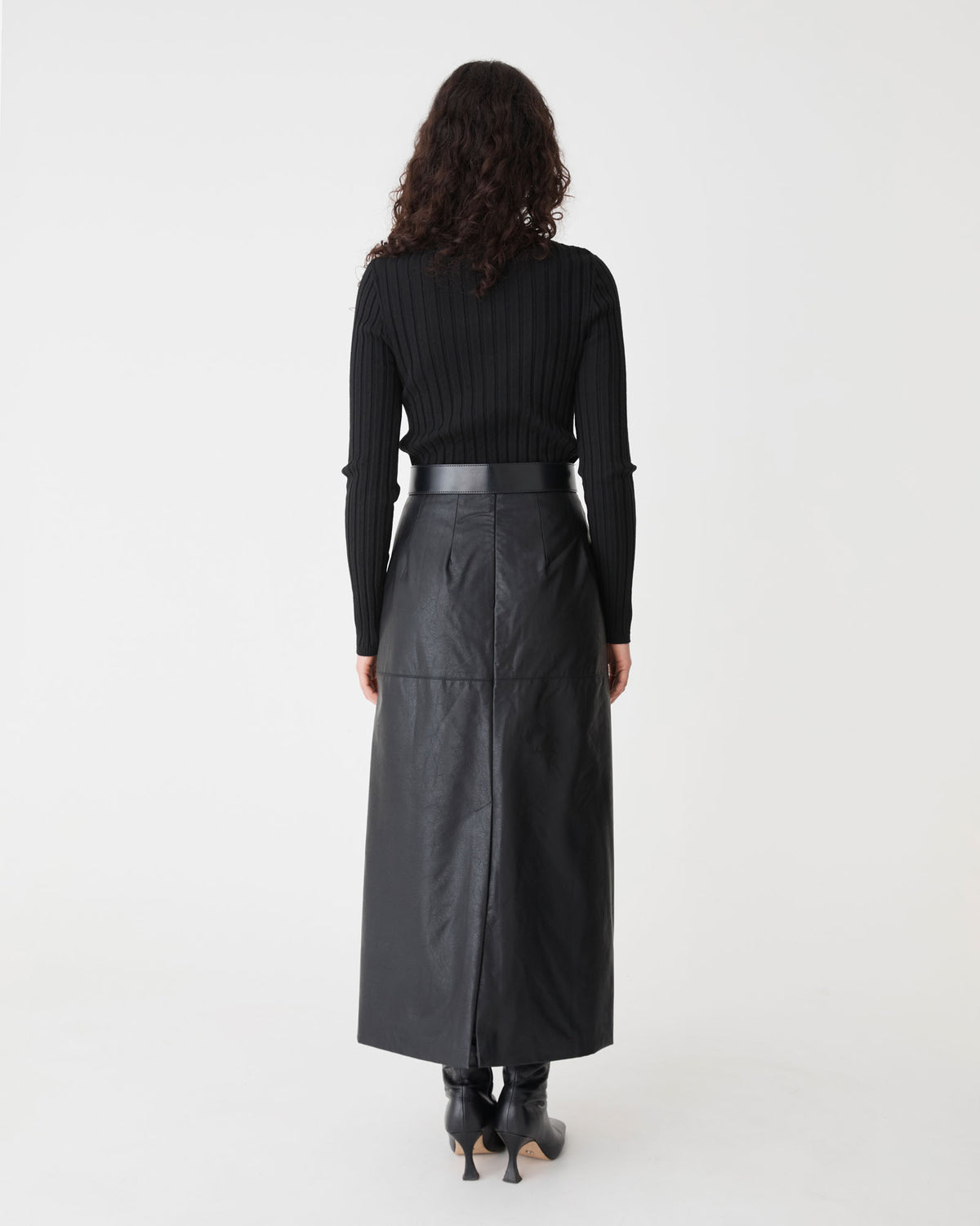 Giselle Panel PU Skirt in black — back view