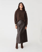 Giselle Panel PU Skirt in chocolate — full-length view