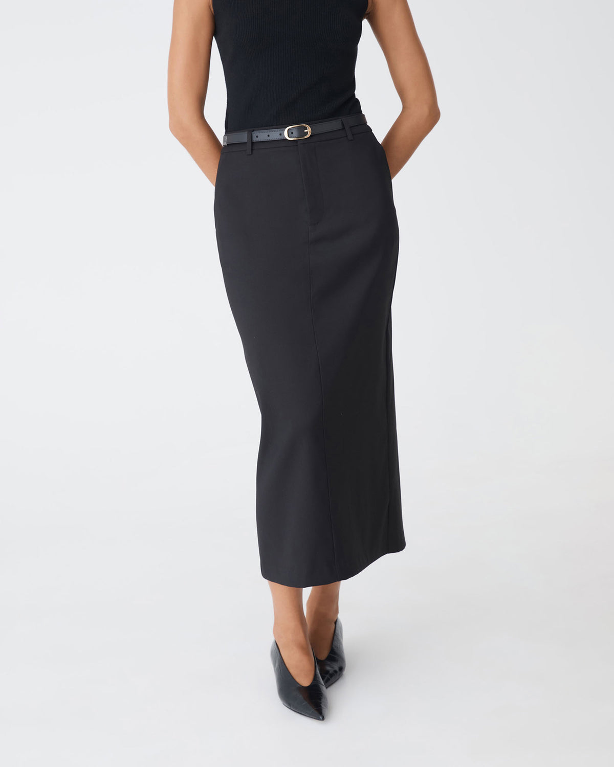 Aaria Column Skirt in black — back view
