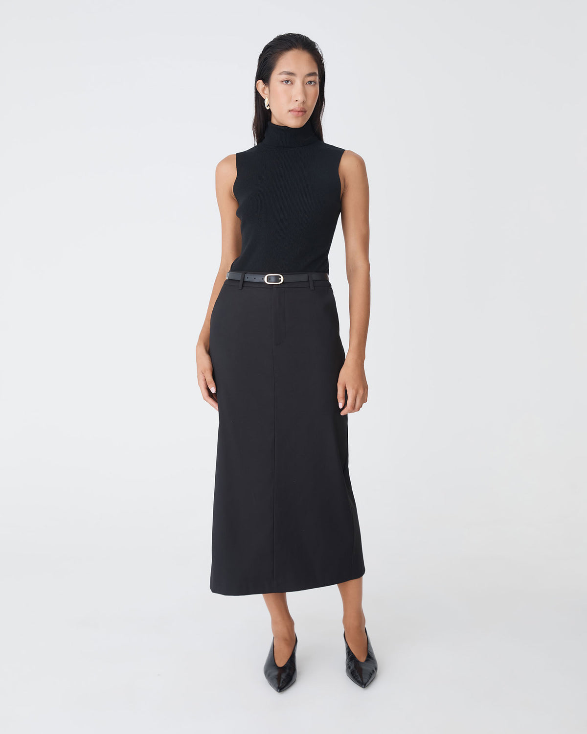 Aaria Column Skirt in black — full-length view