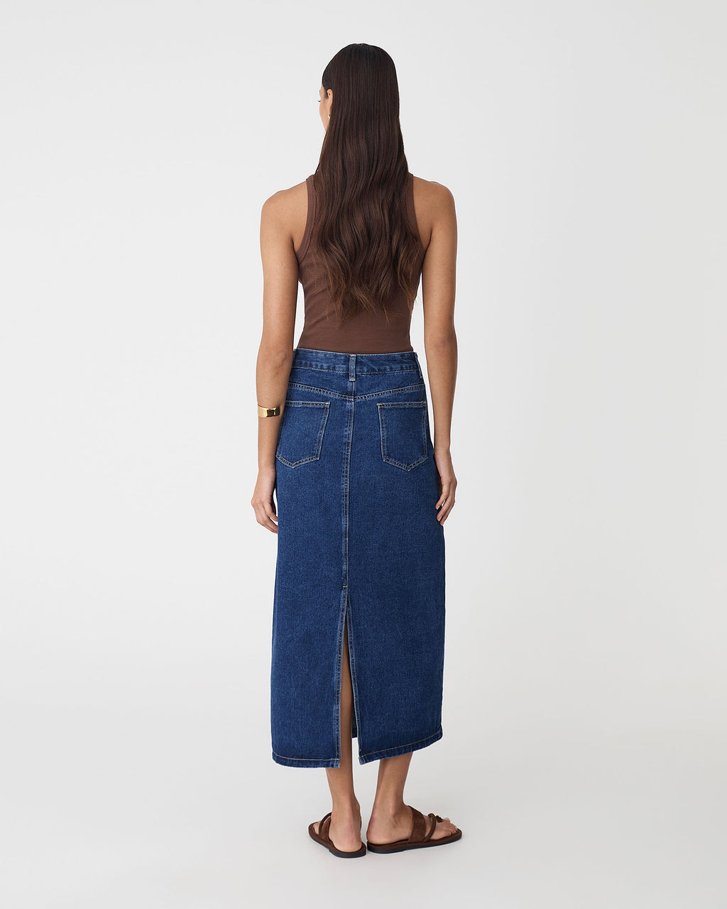 Bondi Denim Column Skirt in classic blue — view 5