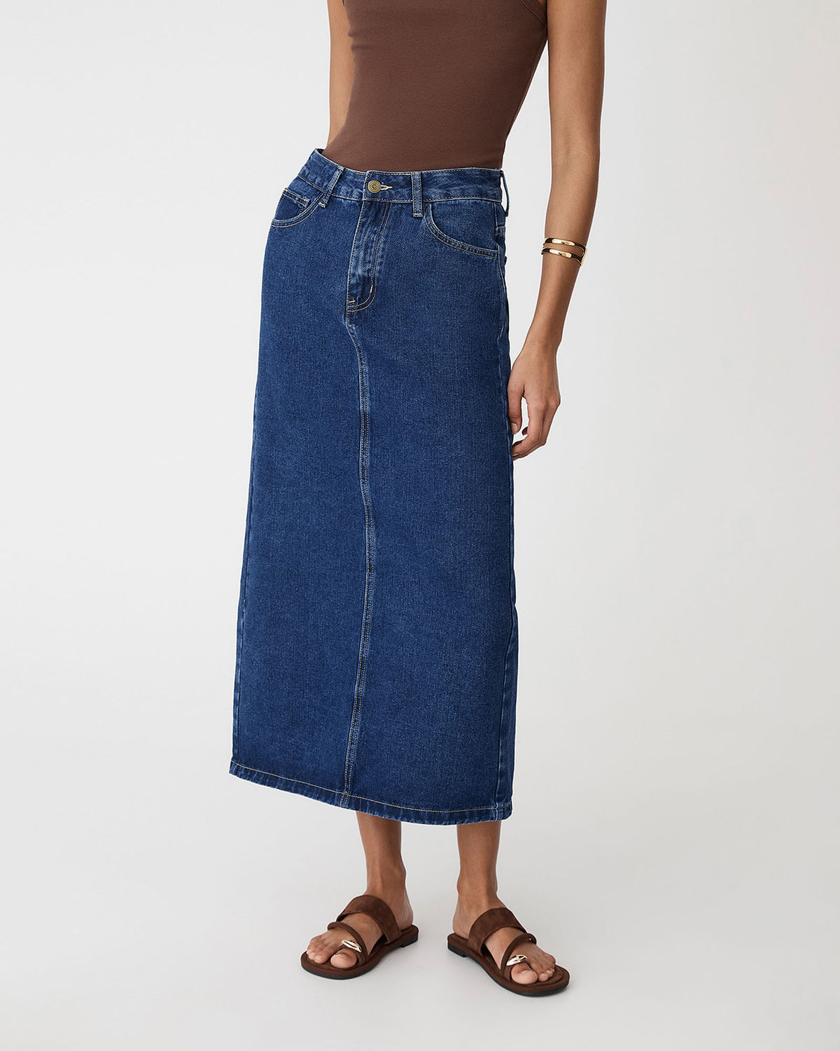 Bondi Denim Column Skirt in classic blue — view 2