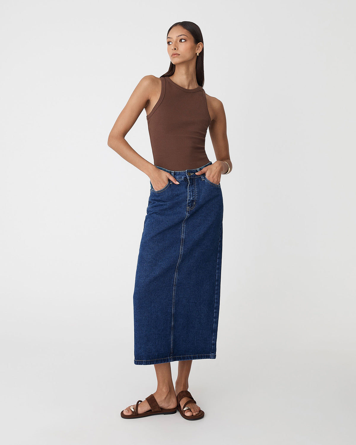 Bondi Denim Column Skirt in classic blue — view 3