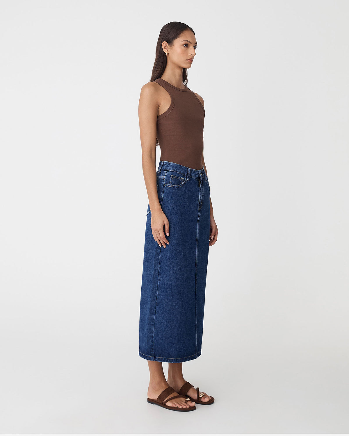 Bondi Denim Column Skirt in classic blue — view 4