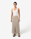 Milton Split Front Skirt in khaki — full-length view