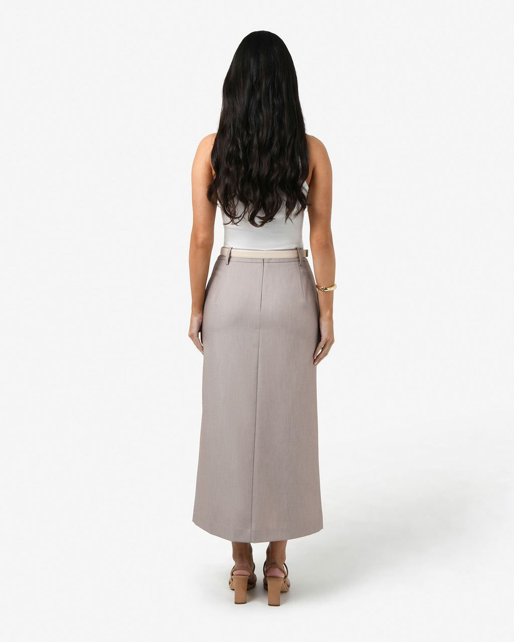 Fitzroy Column Skirt in oyster beige — back view