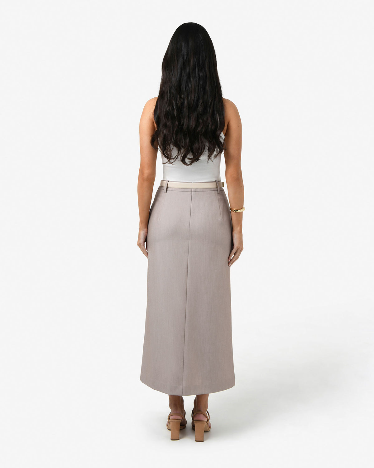 Fitzroy Column Skirt in oyster beige — back view