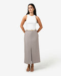 Fitzroy Column Skirt in oyster beige — full-length view