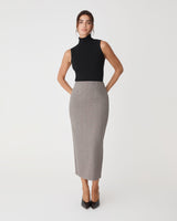 Loretta Midi Pencil Skirt in latte check — full-length view