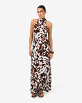 Hazel Printed A-line Skirt in brown retro — full-length view