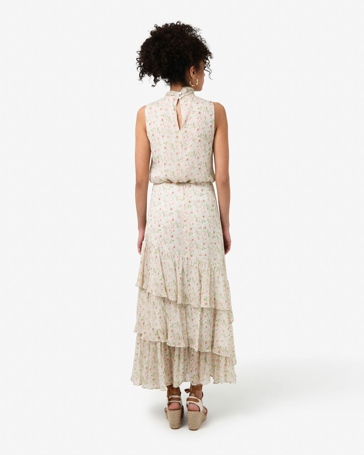 Indy Ruffle Floral Skirt in floral beige — back view