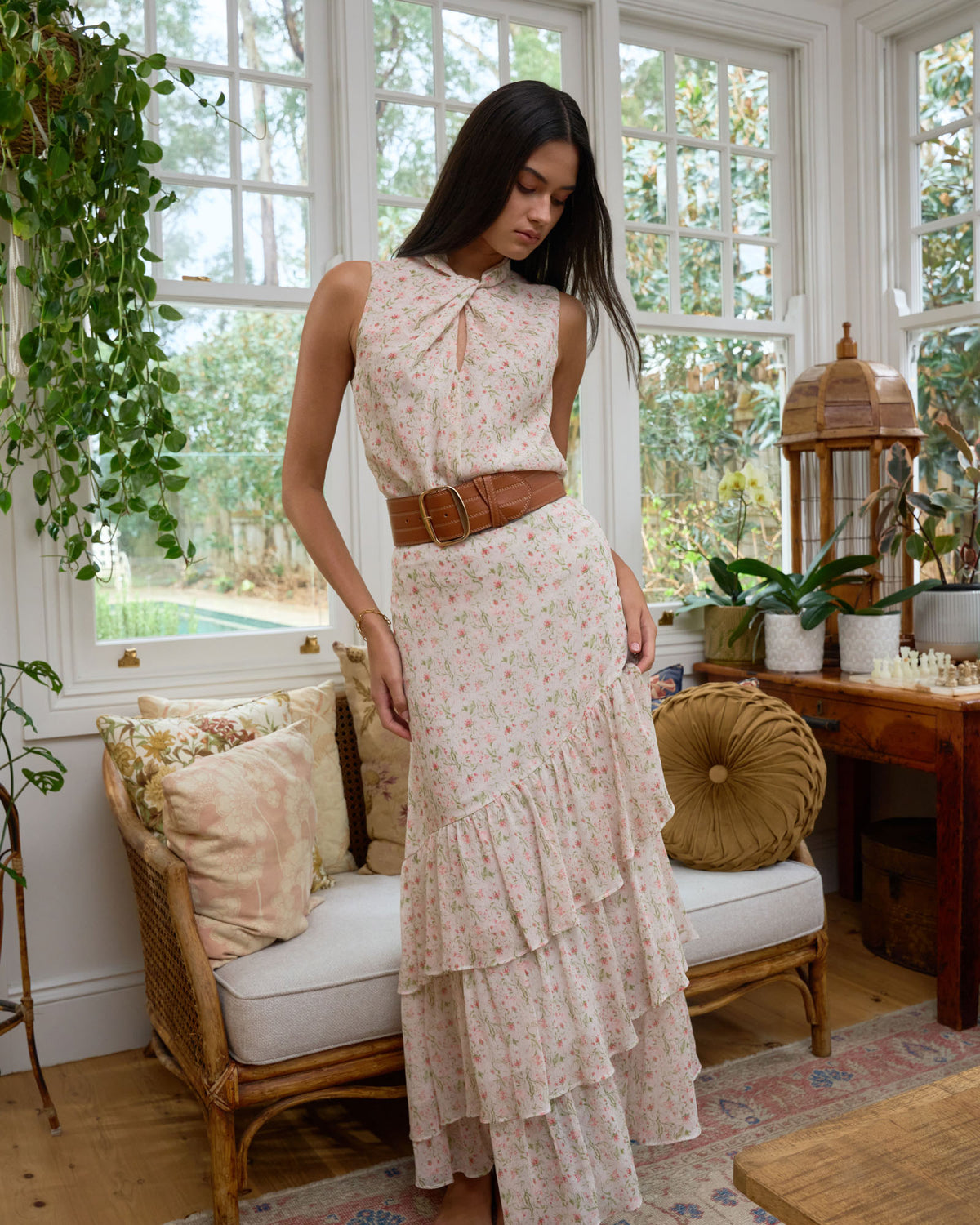 Indy Ruffle Floral Skirt in floral beige — alternate view