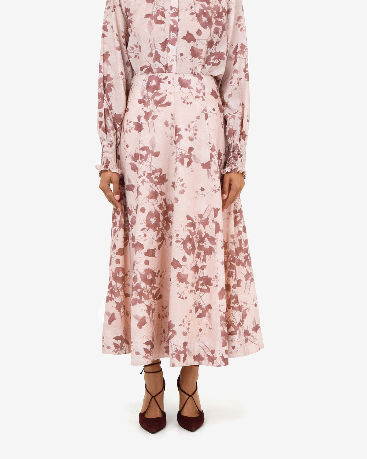 Lesley Floral Skirt in pink floral — close-up view