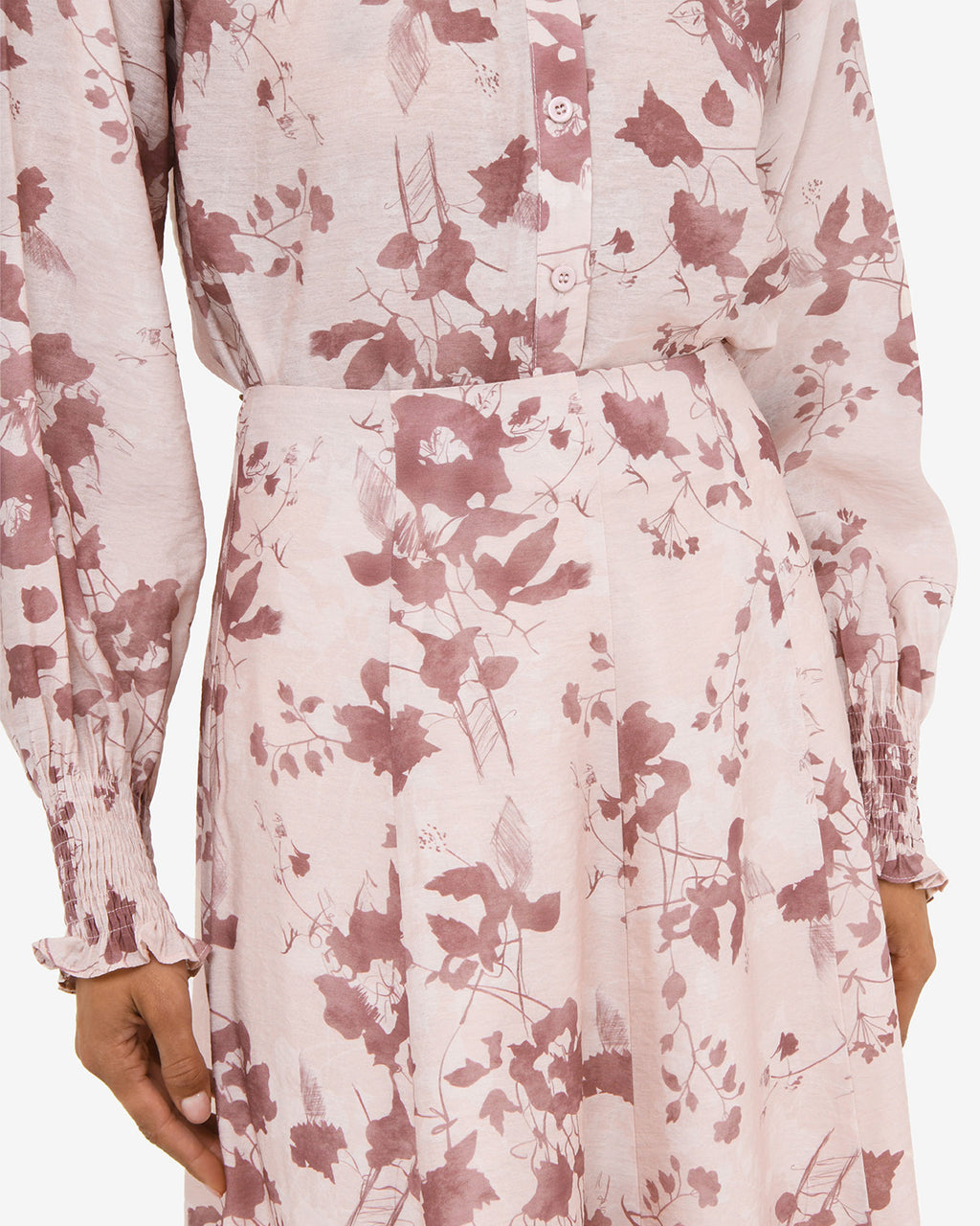 Lesley Floral Skirt in pink floral — fabric detail