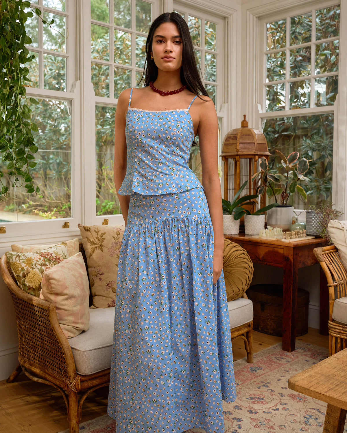 Alisa Gathered Full Skirt in blue ditsy — alternate view