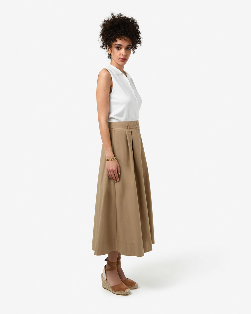 Willow Cotton Belted Skirt in camel — side view