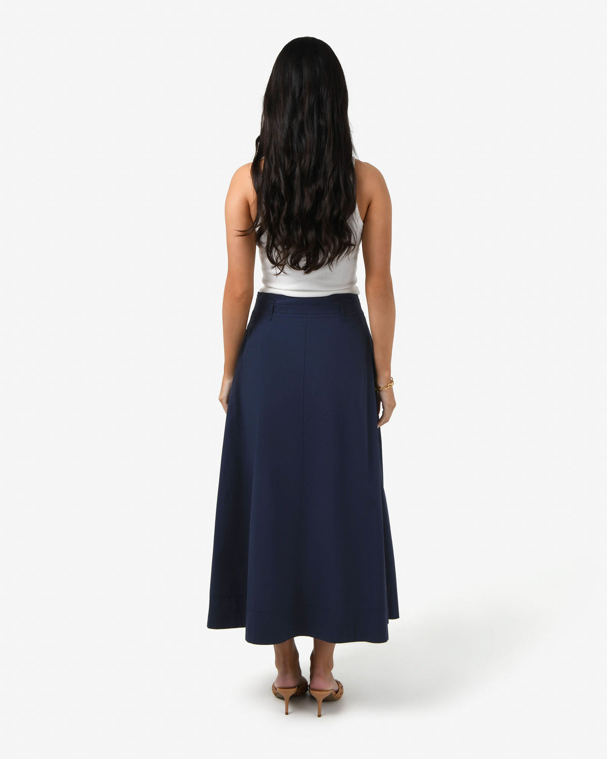Willow Cotton Belted Skirt in navy — back view