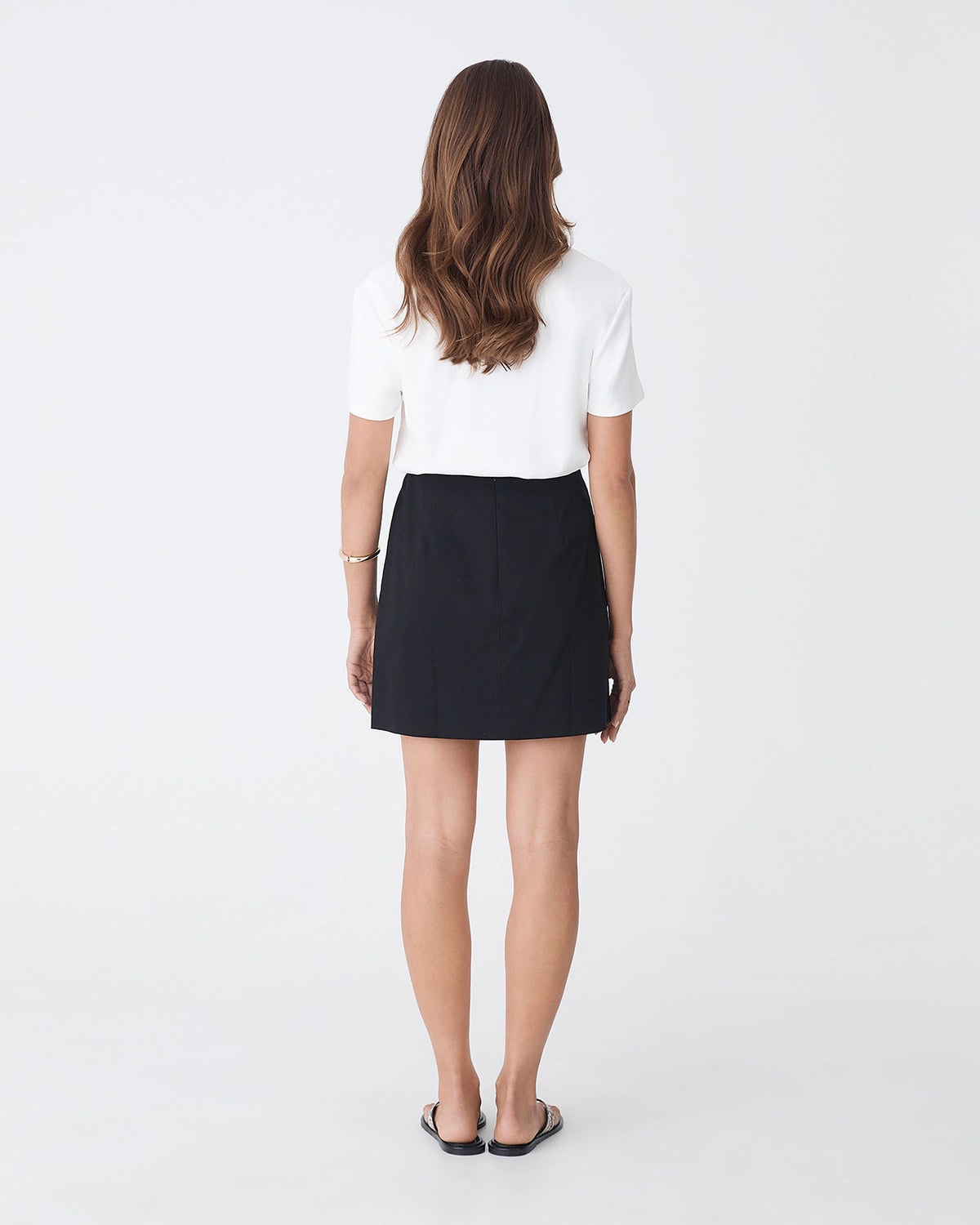 Winnie A-line Button Skirt in black — back view