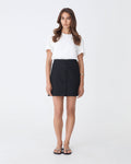 Winnie A-line Button Skirt in black — full-length view