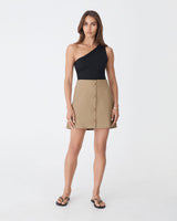 Winnie A-line Button Skirt in pebble — full-length view