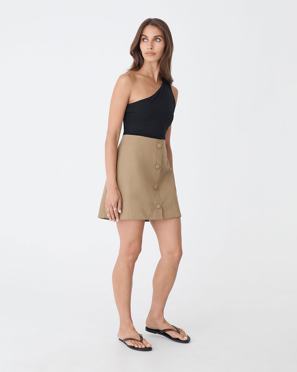 Winnie A-line Button Skirt in pebble — side view