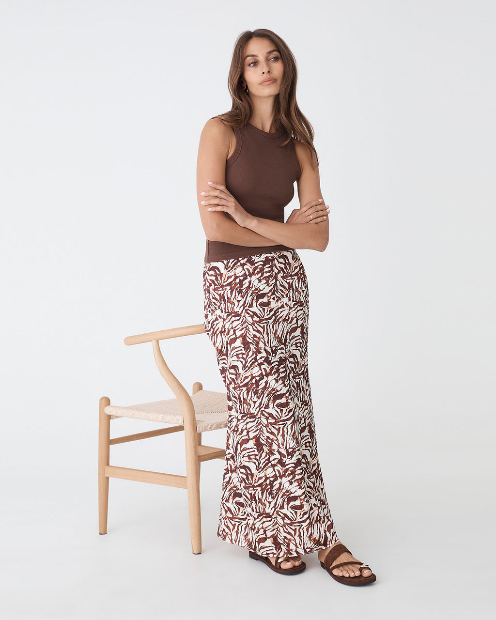 Zuhara Column Skirt in brown zebra — full-length view