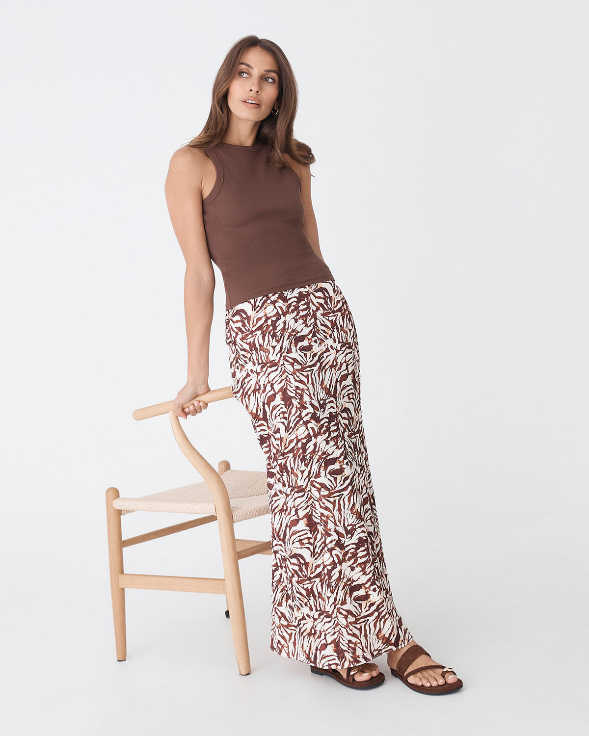 Zuhara Column Skirt in brown zebra — full-length view 2