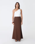 Amelia Linen Blend Maxi Skirt in chocolate — full-length view