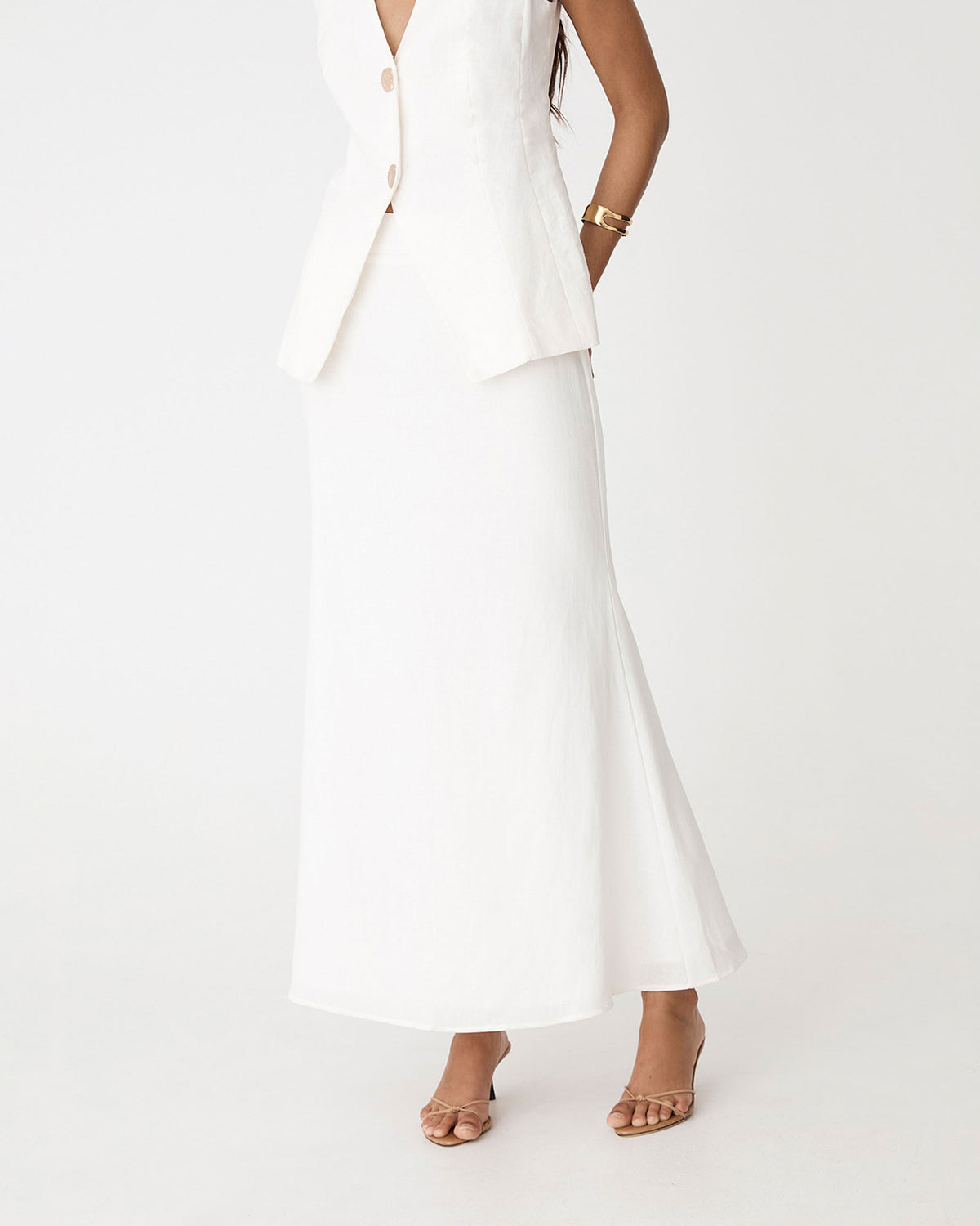 Amelia Linen Blend Maxi Skirt in ivory — close-up view