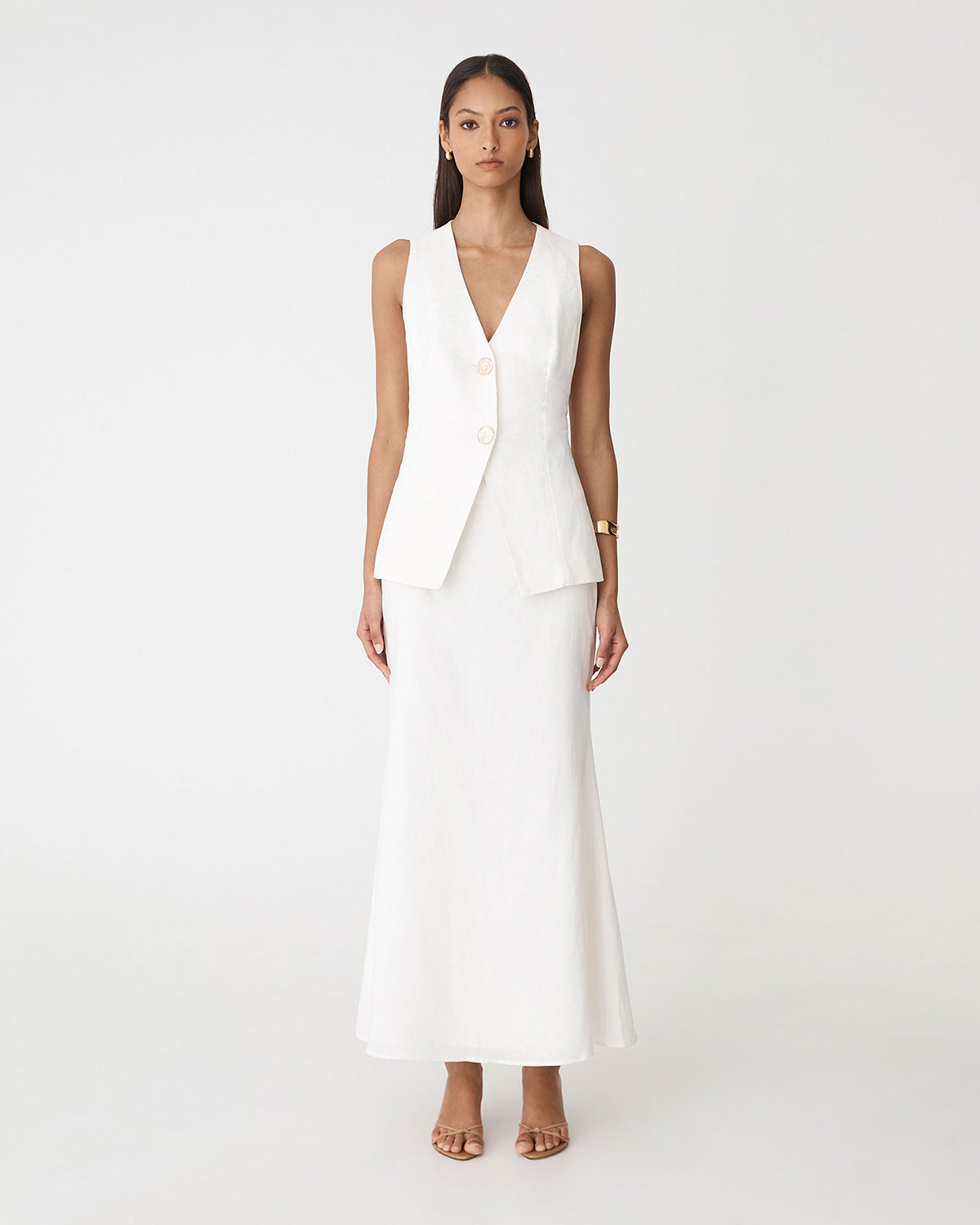 Amelia Linen Blend Maxi Skirt in ivory — full-length view 2