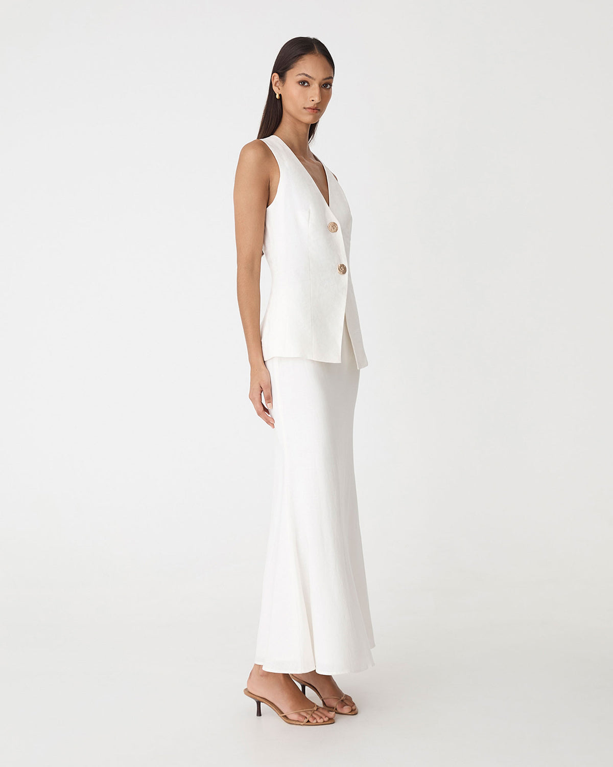 Amelia Linen Blend Maxi Skirt in ivory — side view