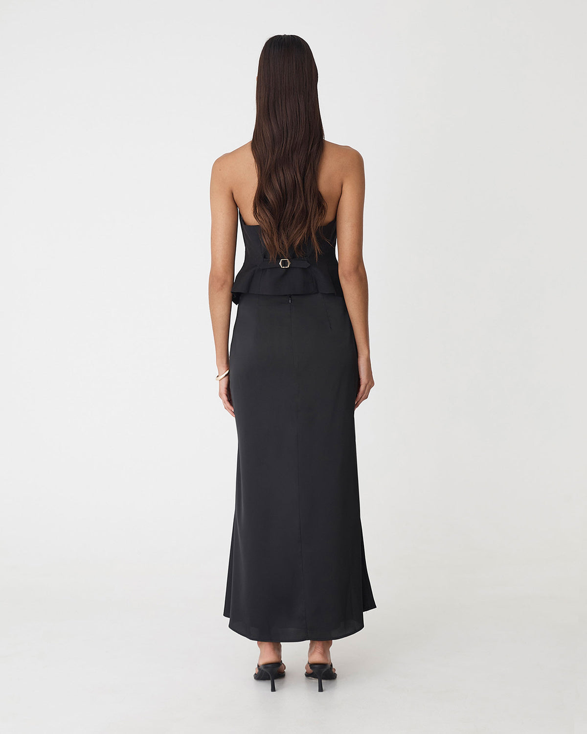 Leigh Satin Maxi Skirt in black — back view