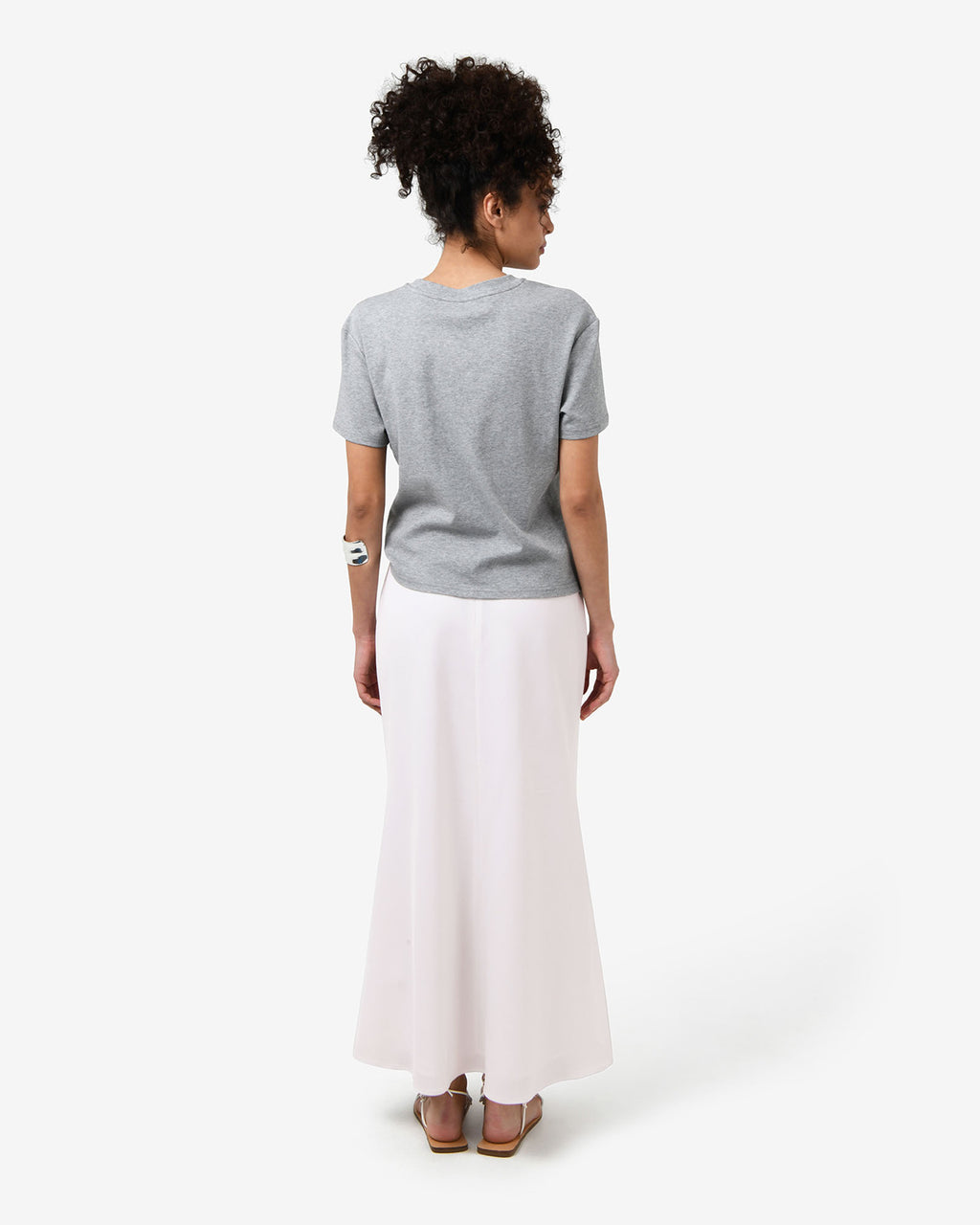 Leigh Satin Maxi Skirt in pearl — back view