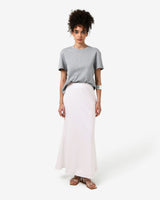Leigh Satin Maxi Skirt in pearl — full-length view