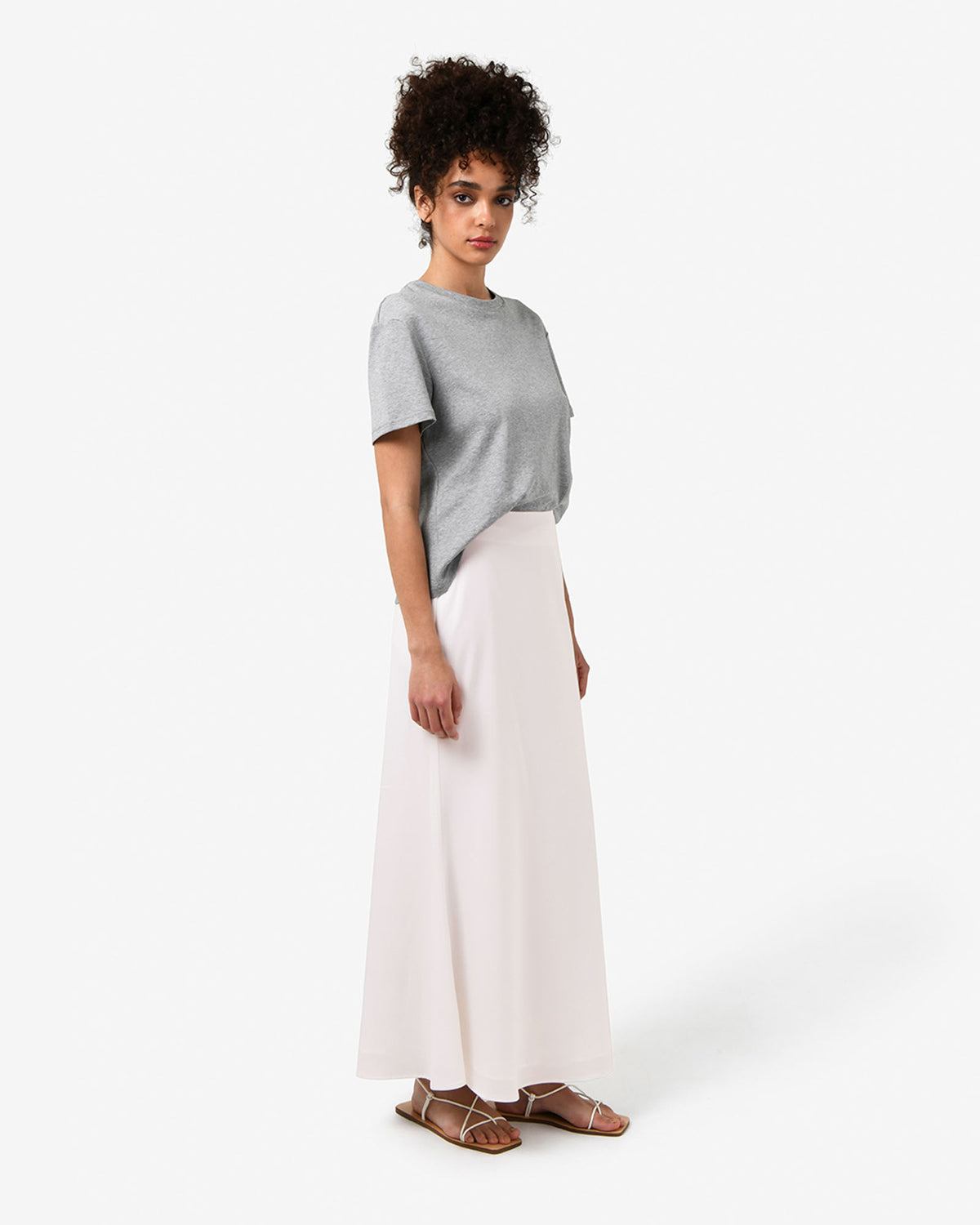 Leigh Satin Maxi Skirt in pearl — side view