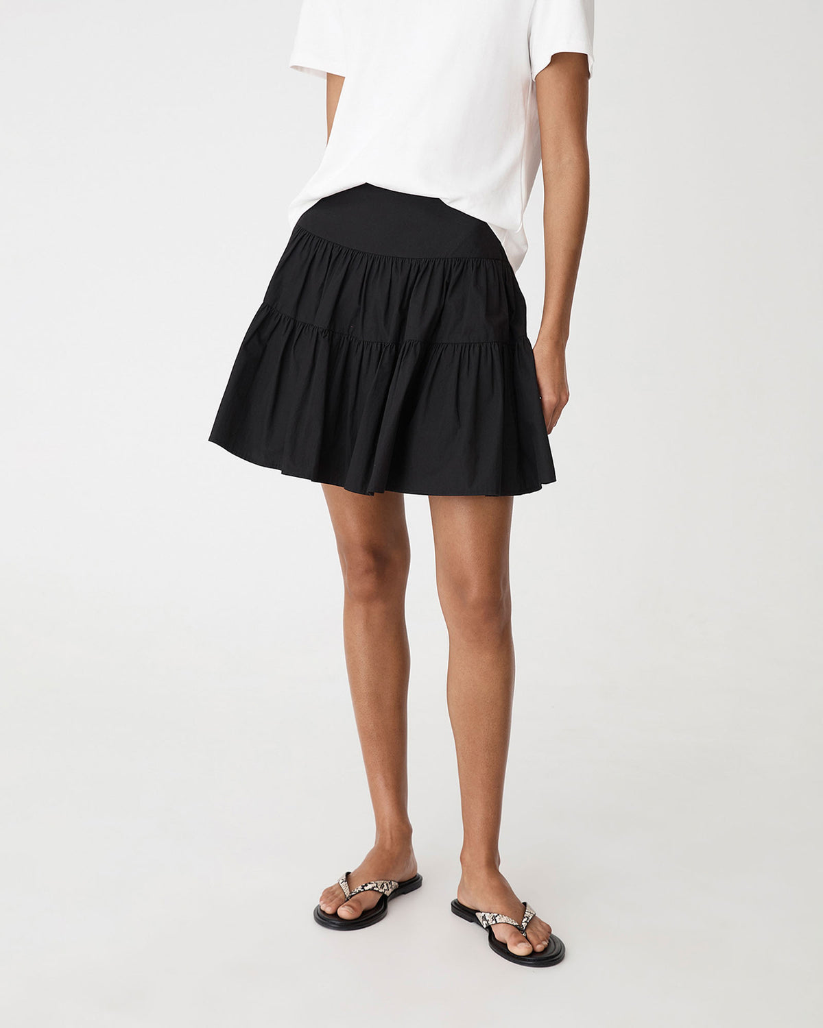 Montana Tiered Mini Skirt in black — close-up view
