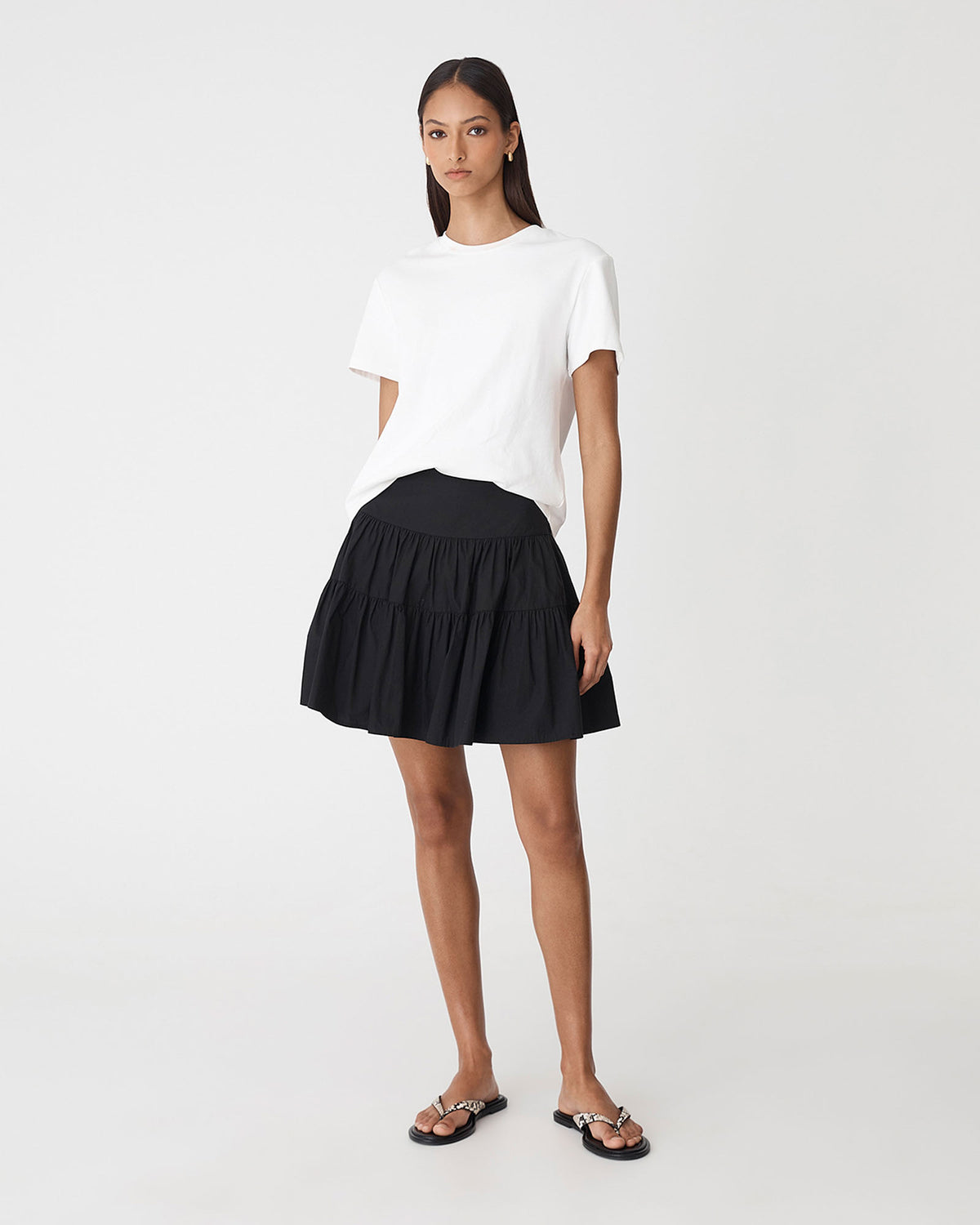Montana Tiered Mini Skirt in black — full-length view