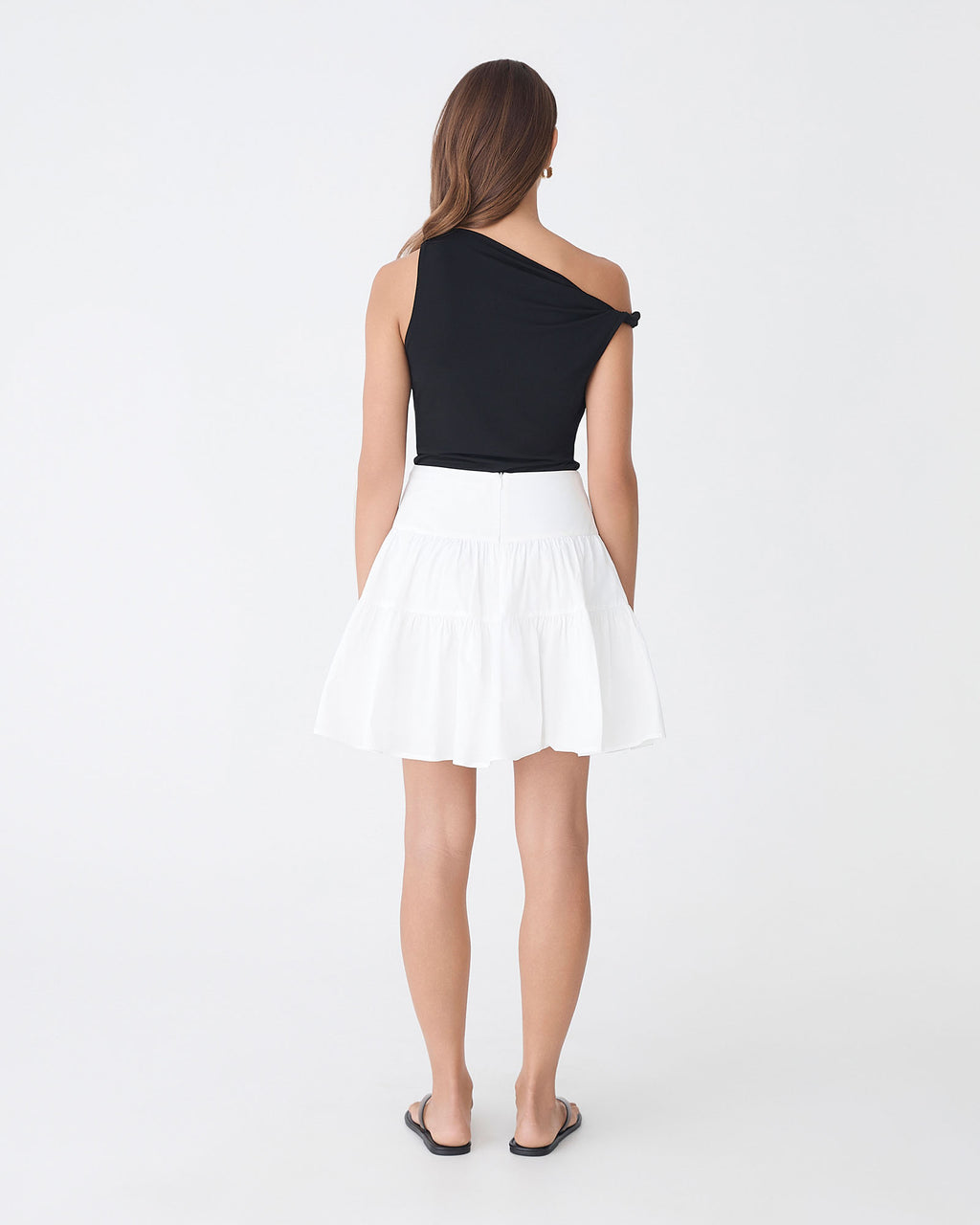 Montana Tiered Mini Skirt in white — back view
