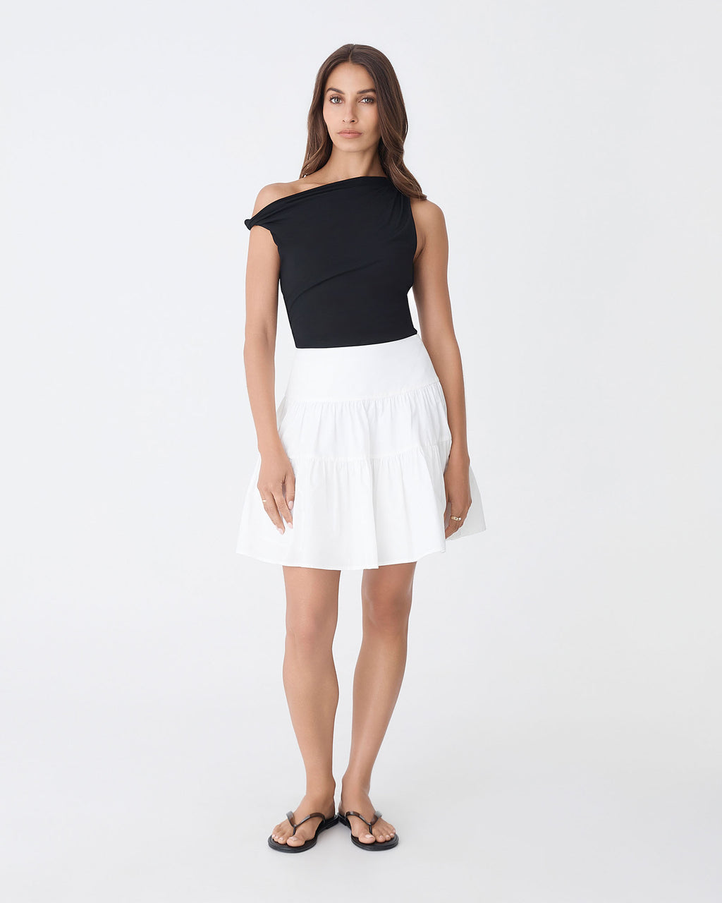 Montana Tiered Mini Skirt in white — full-length view