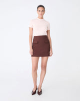Kinsley Tailored Mini Skirt in coffee — full-length view